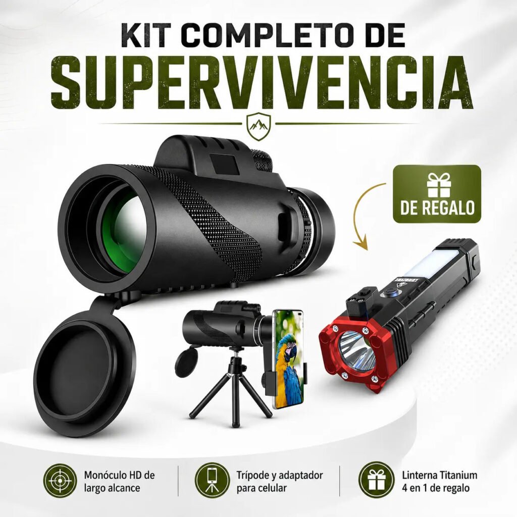 Monocular HD Ultra Zoom con Trípode + Linterna Táctica Multifuncional Titanium™