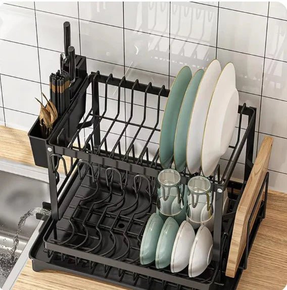 ESCURRIDOR DE PLATOS DE 2 NIVELES CON DRENAJE + AFILADOR DE CUCHILLOS DE REGALO - Image 2