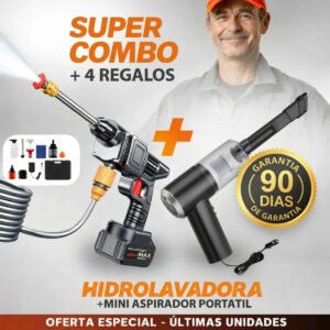 Hidrolavadora Portátil Recargable 2 Baterías + Aspiradora Vacum 3 en 1 TurboJet™